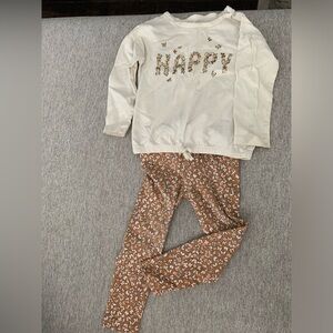 Toddler 2T “Happy” butterfly fall outfit leggings and long sleeve shirt